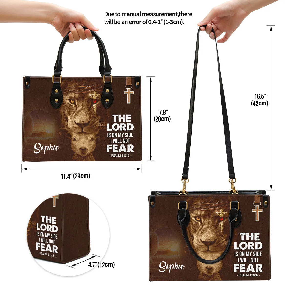 Personalized Lion Leather Bag The Lord Is On My Side - Women Pu Leather Bag - Christian Gifts For Women