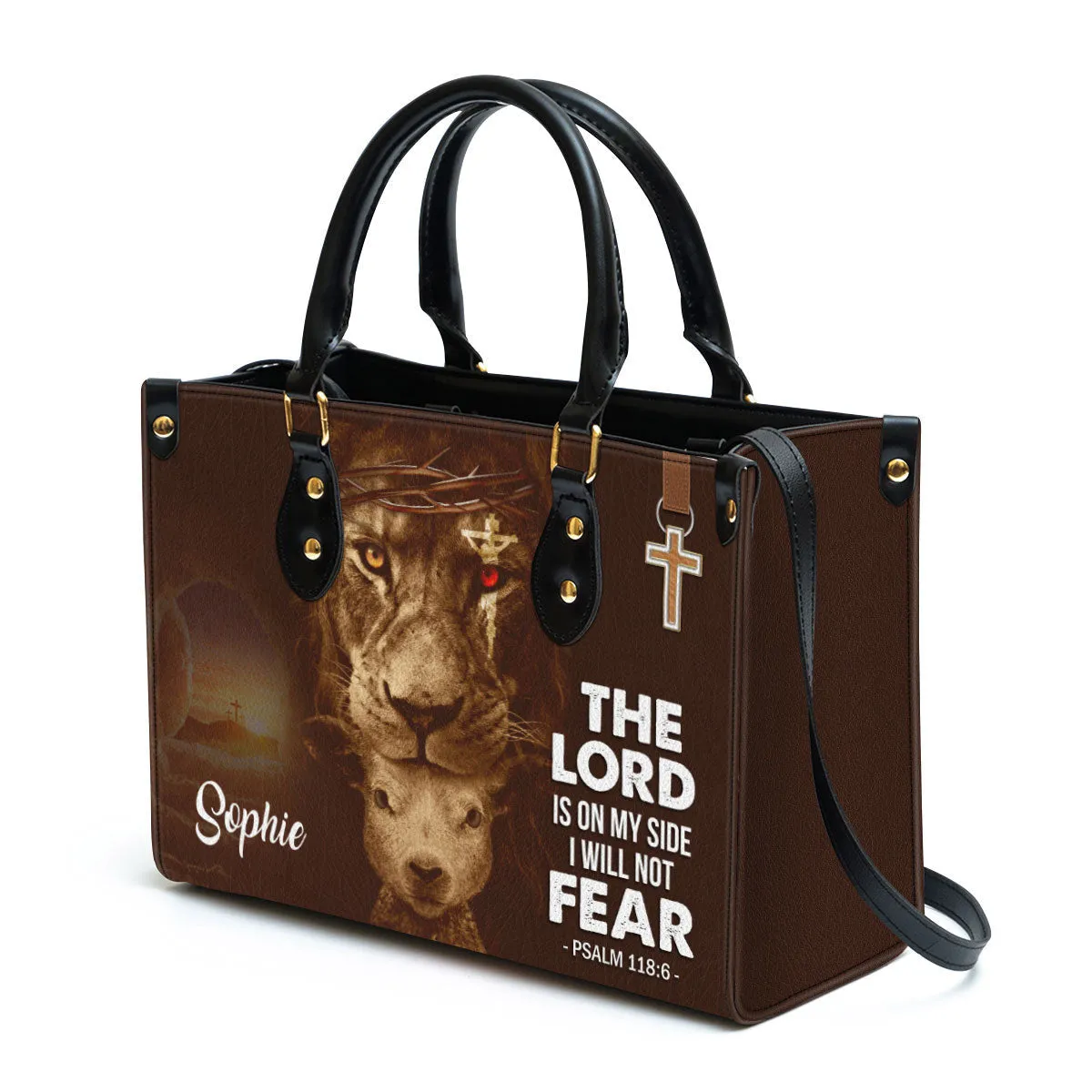 Personalized Lion Leather Bag The Lord Is On My Side - Women Pu Leather Bag - Christian Gifts For Women