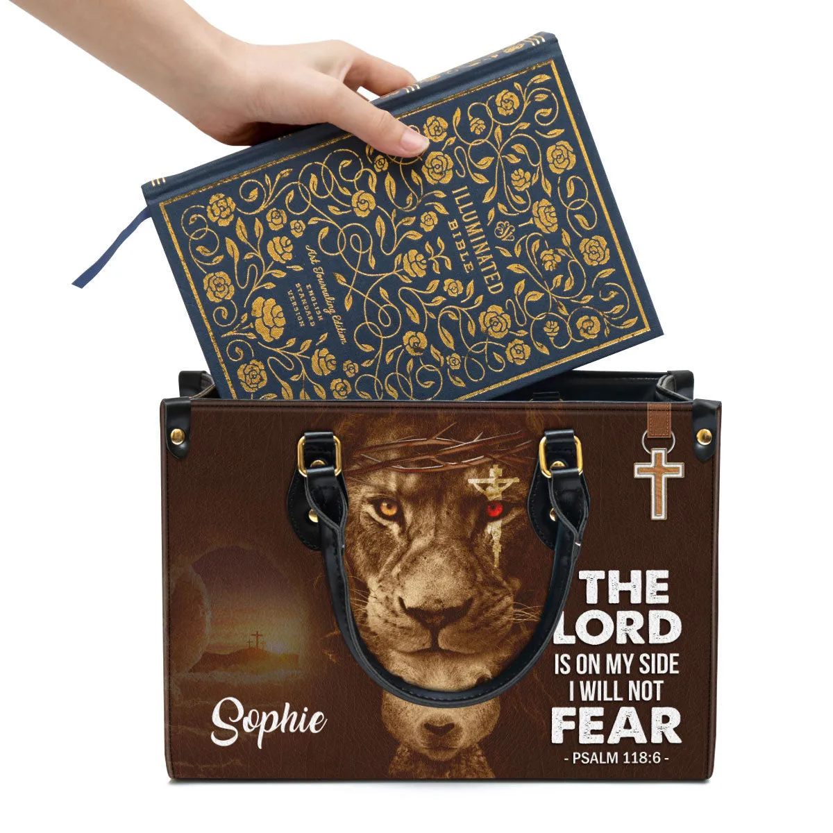 Personalized Lion Leather Bag The Lord Is On My Side - Women Pu Leather Bag - Christian Gifts For Women