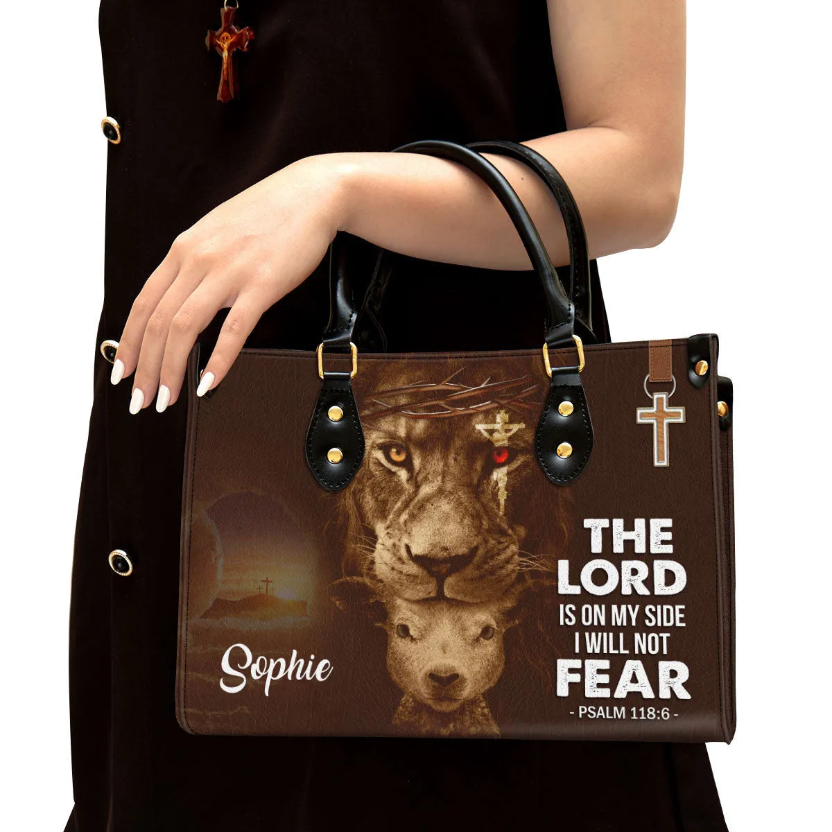 Personalized Lion Leather Bag The Lord Is On My Side - Women Pu Leather Bag - Christian Gifts For Women