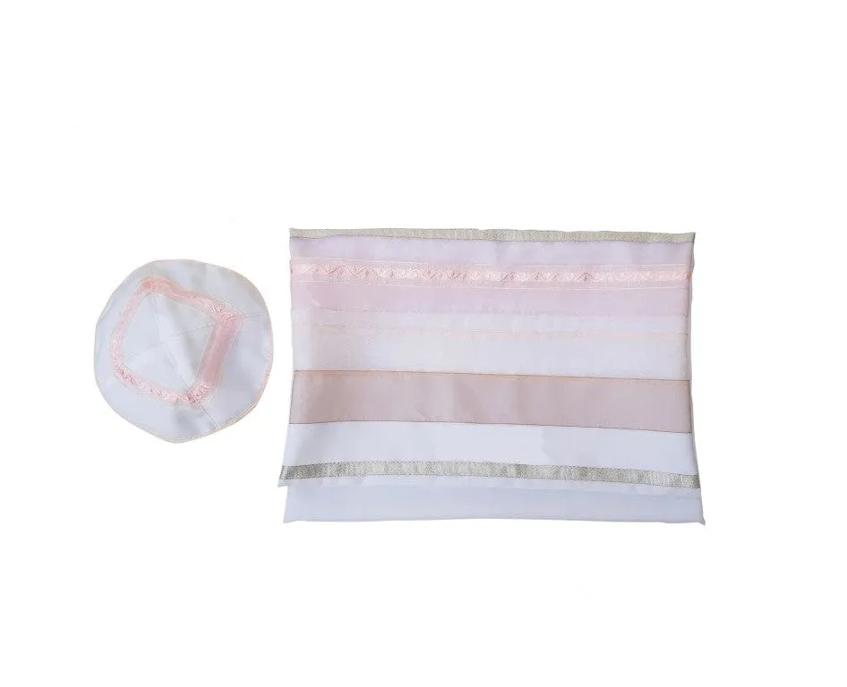 Pink Organza Stripes Silk Tallit for Women, Bat Mitzvah Tallit, Girls Tallit