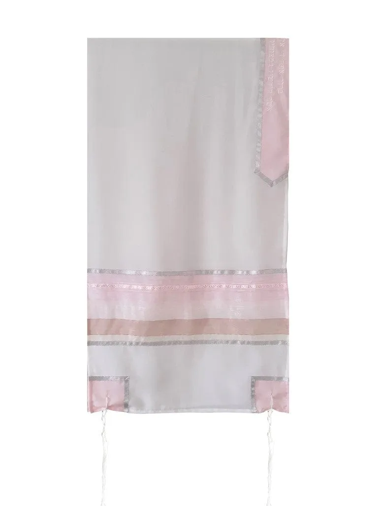 Pink Organza Stripes Silk Tallit for Women, Bat Mitzvah Tallit, Girls Tallit