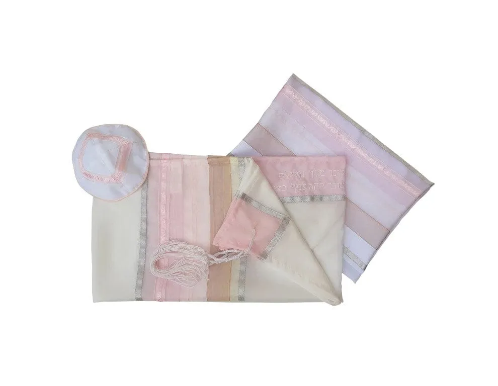 Pink Organza Stripes Silk Tallit for Women, Bat Mitzvah Tallit, Girls Tallit