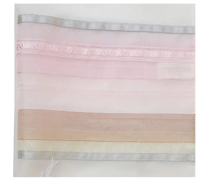 Pink Organza Stripes Silk Tallit for Women, Bat Mitzvah Tallit, Girls Tallit