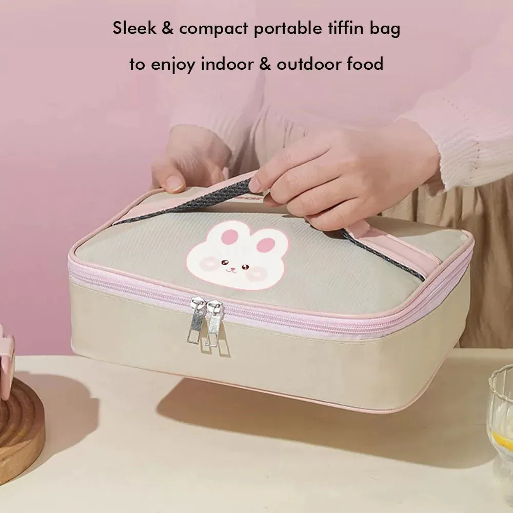 Pink Rabbit Stainless Steel Lunch Box with Insulated Matching Lunch Bag  | Big Size