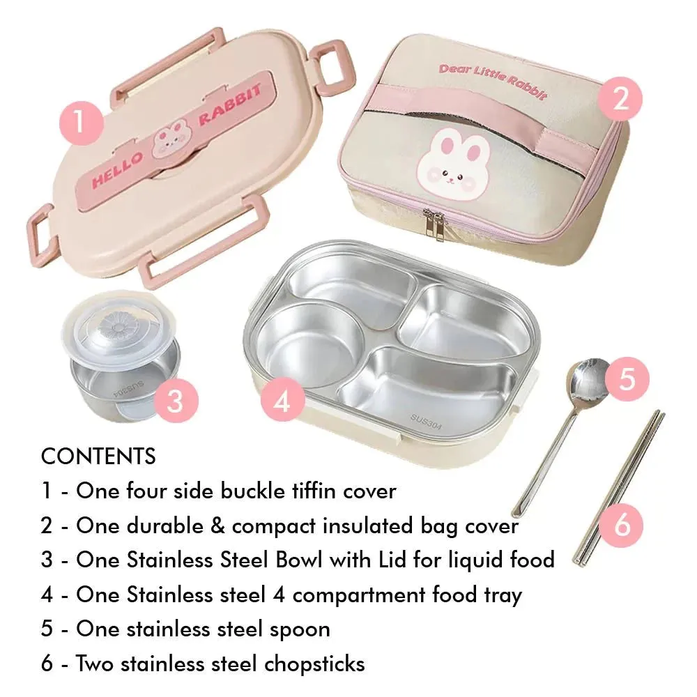 Pink Rabbit Stainless Steel Lunch Box with Insulated Matching Lunch Bag  | Big Size