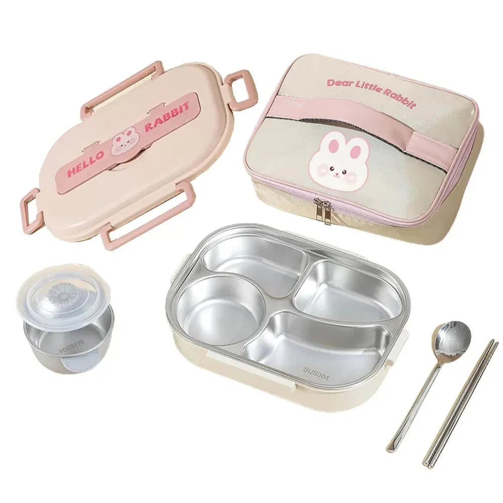 Pink Rabbit Stainless Steel Lunch Box with Insulated Matching Lunch Bag  | Big Size