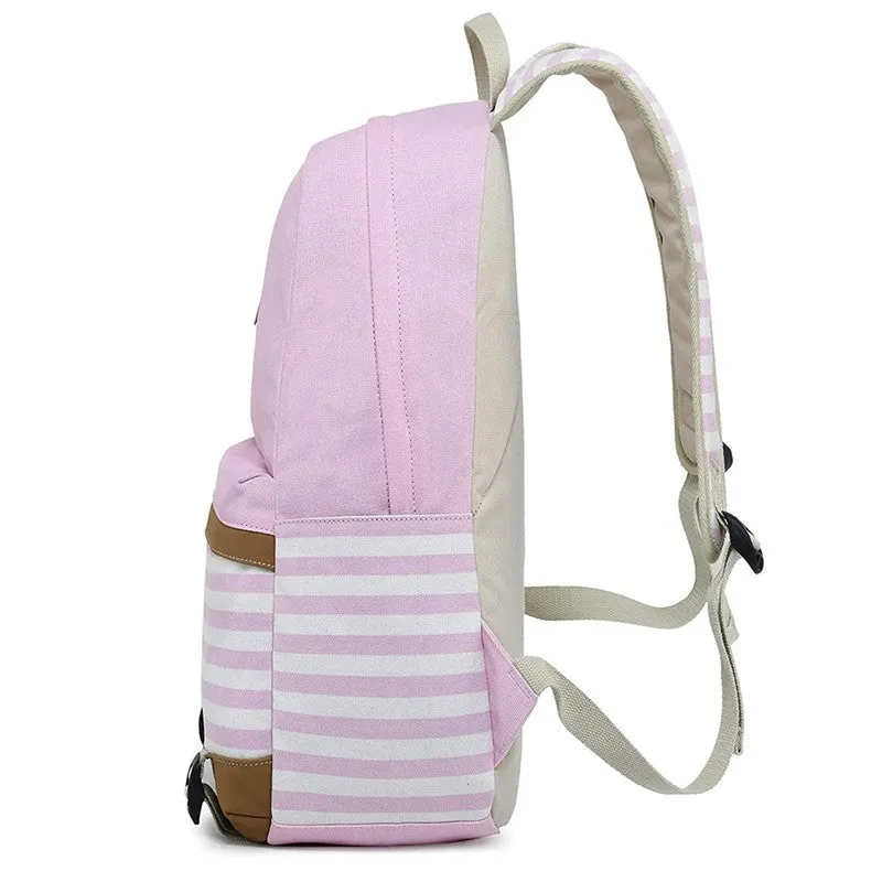 Pink stripes Backpack with Lunch Bag & Stationery Pouch