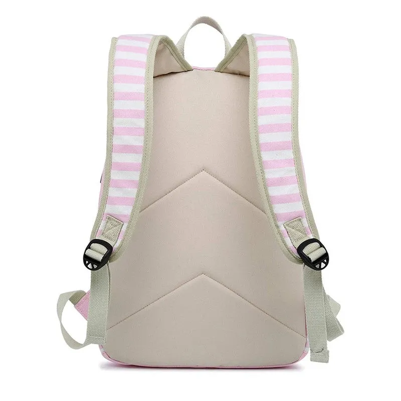 Pink stripes Backpack with Lunch Bag & Stationery Pouch