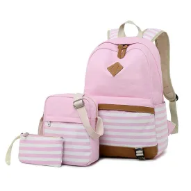 Pink stripes Backpack with Lunch Bag & Stationery Pouch