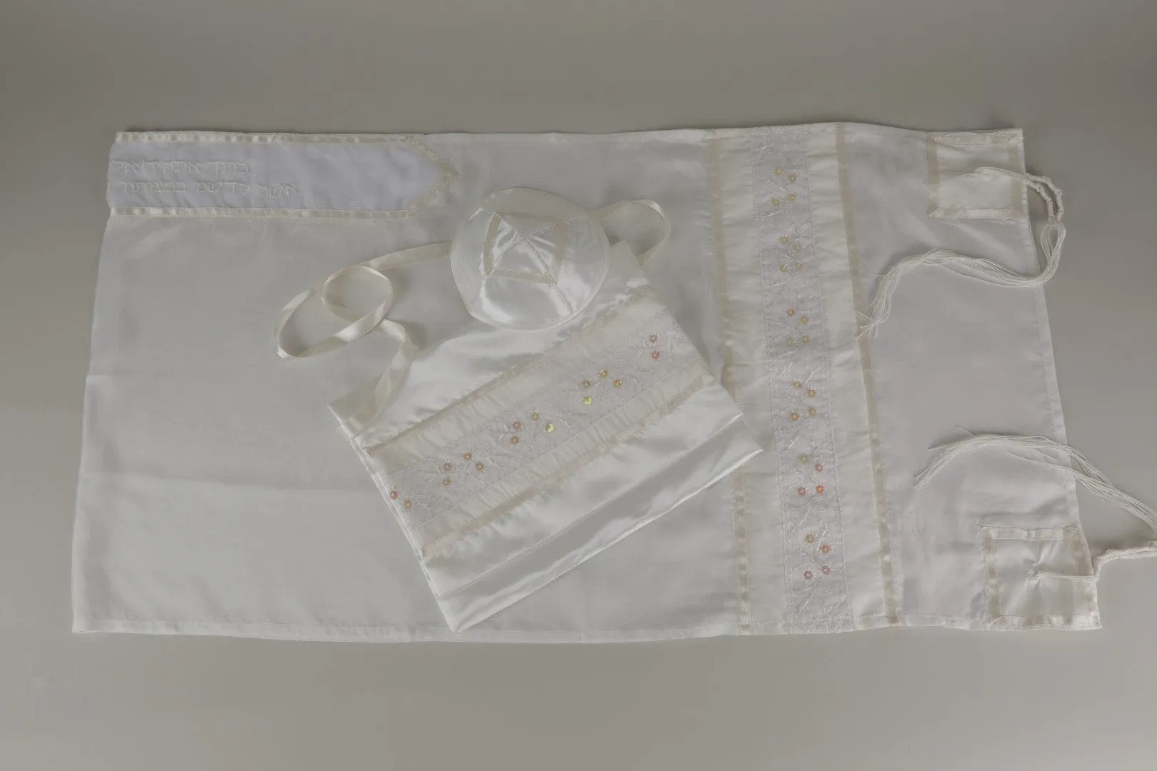 Pure and Dainty White Silk Prayer Shawl for Women, Women's Tallit