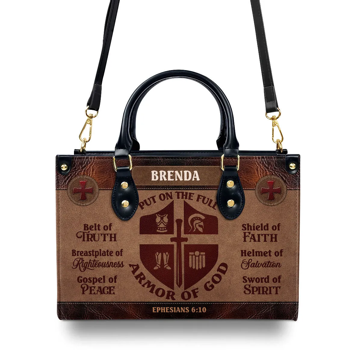 Put On The Full Armor Of God Personalized Leather Handbag - Custom Name Leather Handbags For Women