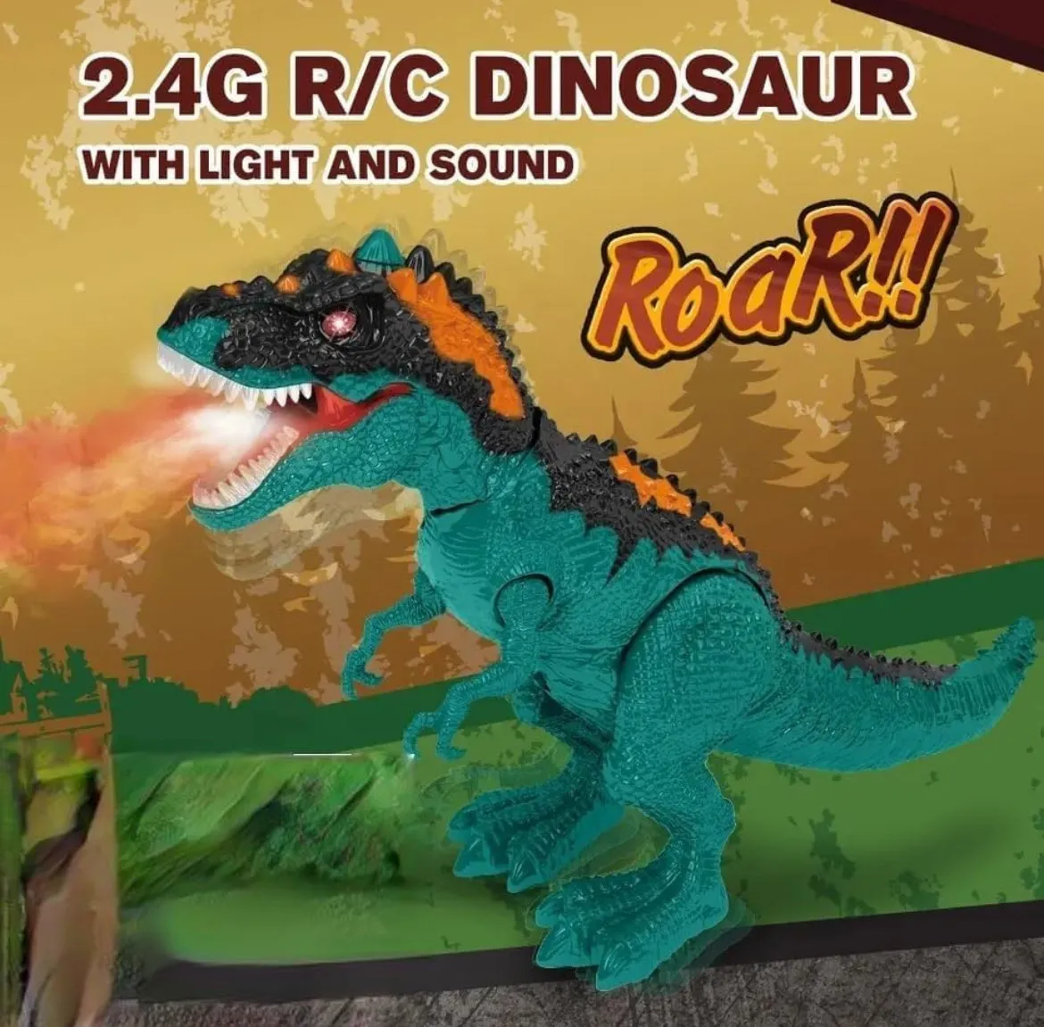 Remote control dinosaur with smoke - rc dino with lights and music water sprays