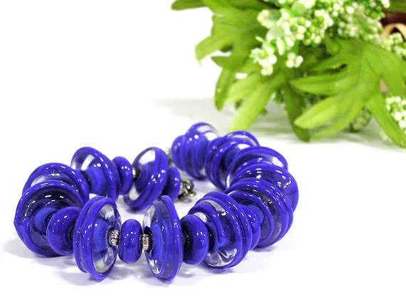 Royal Cobalt Sapphire Blue Glass Beaded Bracelet