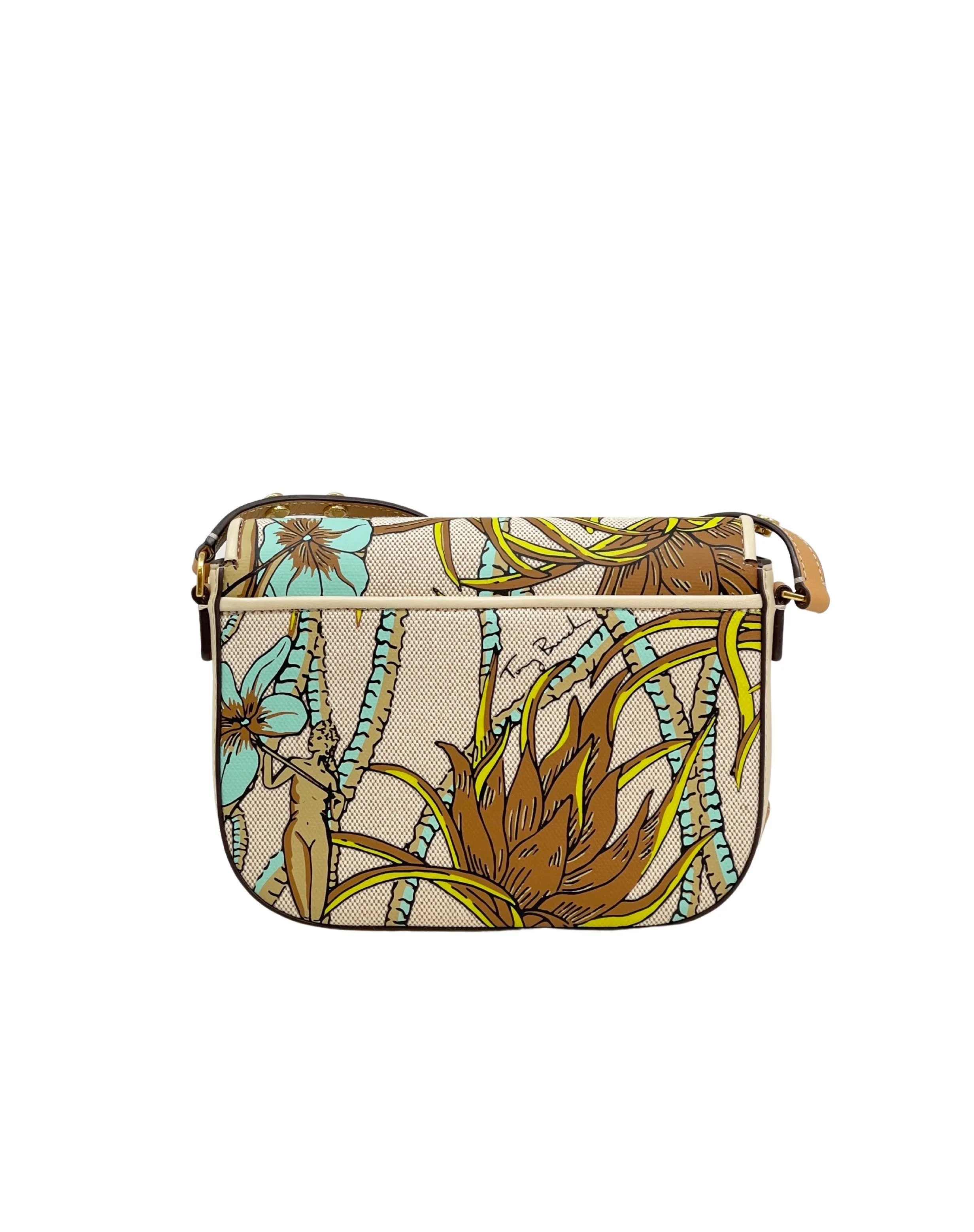 Tory Burch Cream Brown Climbing Palms Emerson Printed Canvas Crossbody