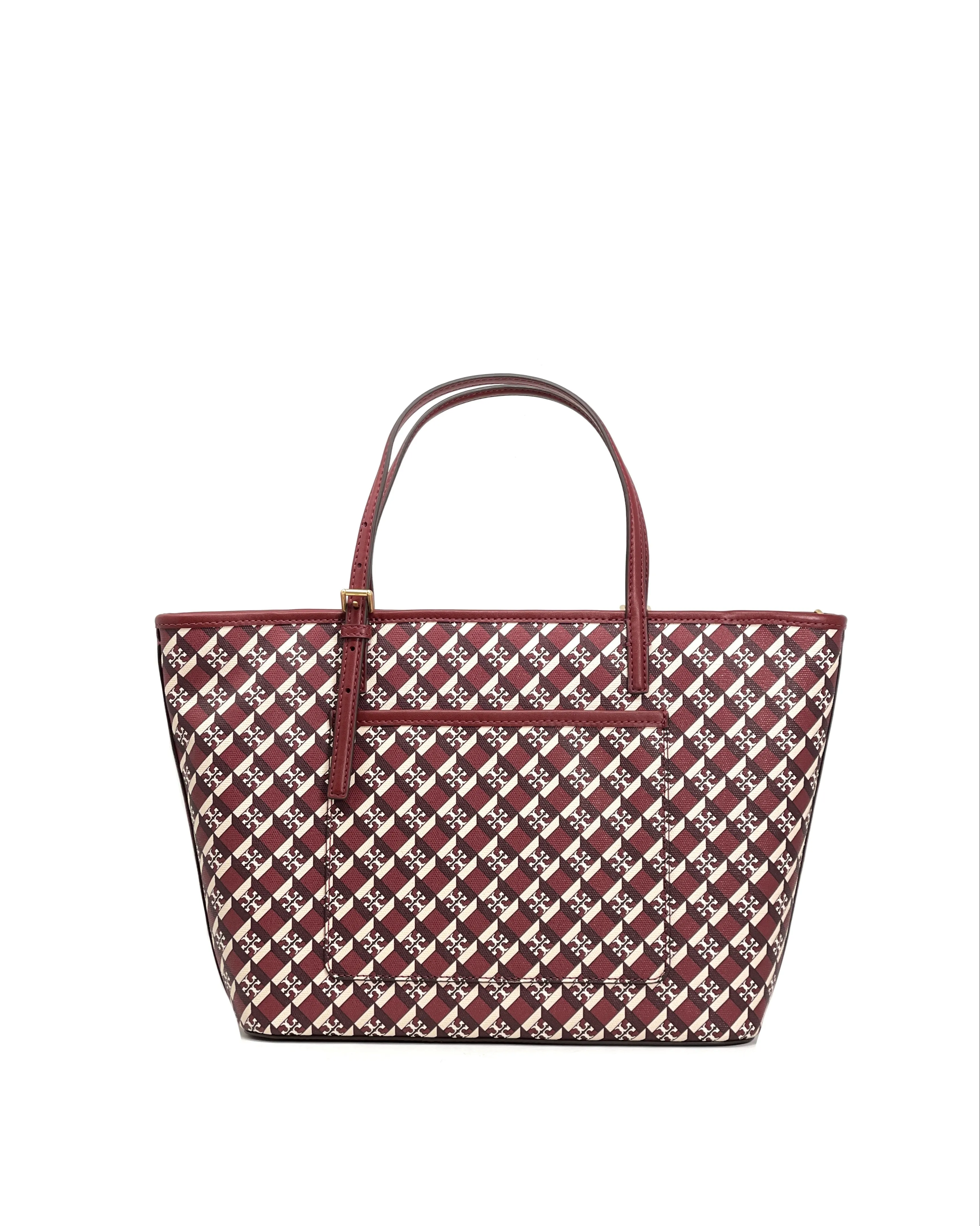 Tory Burch Crimson Red Geo Logo Allover Geo Logo Mini Zip Top Tote