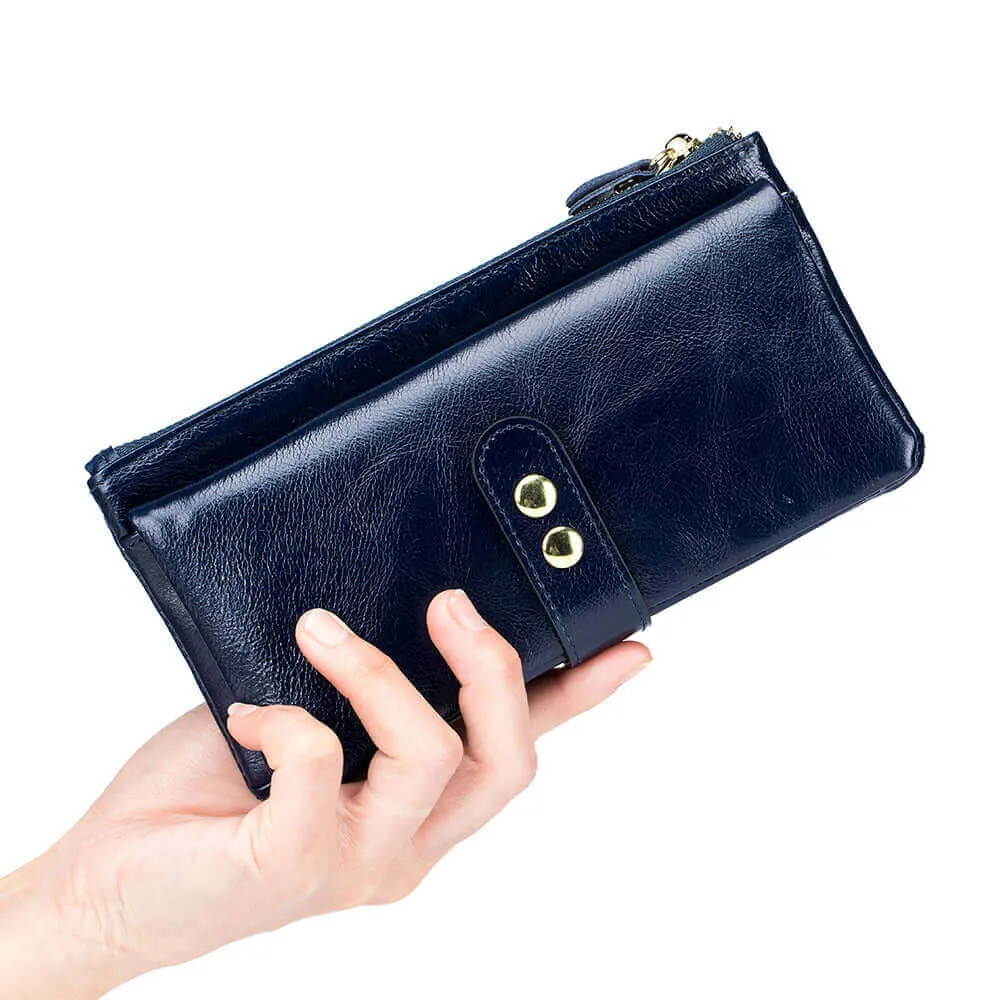 Vintage Oil Wax Leather Long Wallet - Women's Wallets NZ