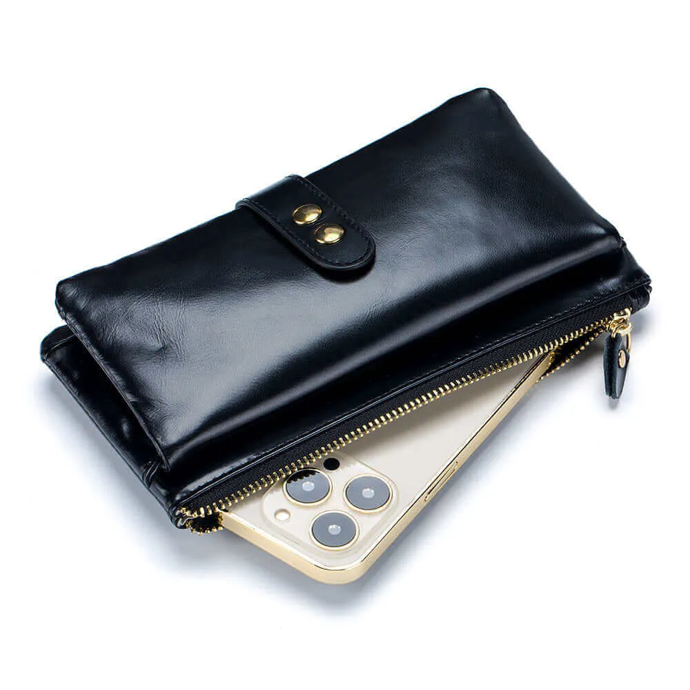 Vintage Oil Wax Leather Long Wallet - Women's Wallets NZ