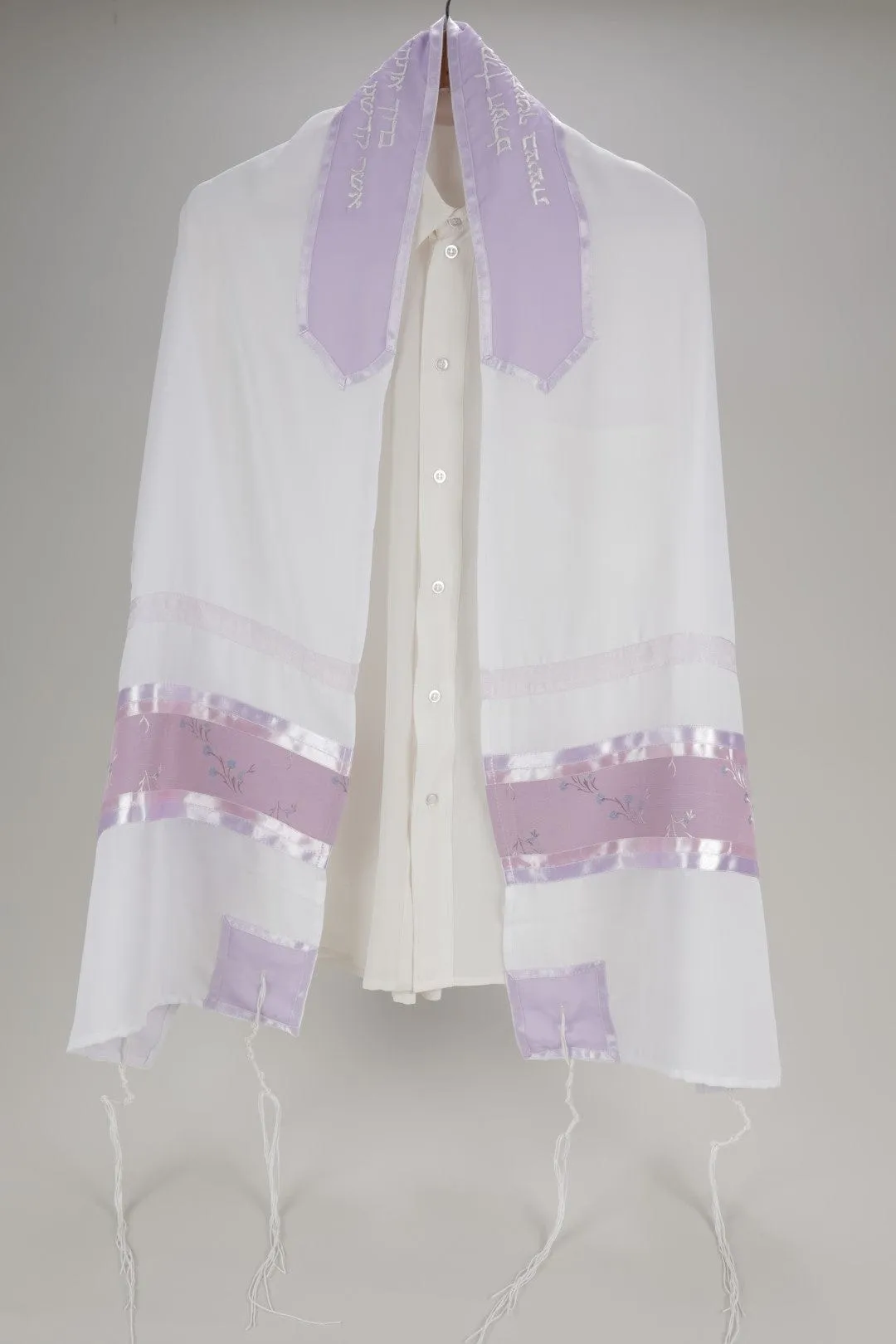 Violet Floral Decorated Prayer Shawl Tallit for Women, Bat Mitzvah Tallit, Tallit for Girl, Tallit for Women