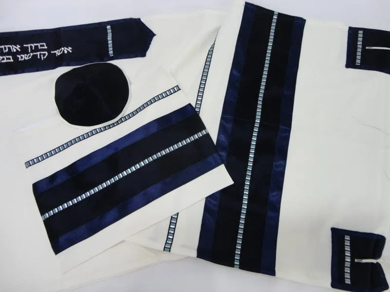 White and Blue Tallit, Bar Mitzvah Tallit Set, Tallit Prayer Shawl, Custom Tallit, Modern Tallit, Contemporary Tallit, Tzitzit