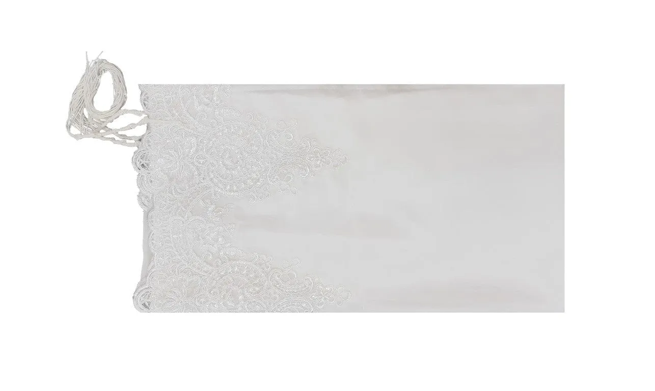 White Tallit with White Lace Decoration on Silk Tallit for Women, Feminine Tallit