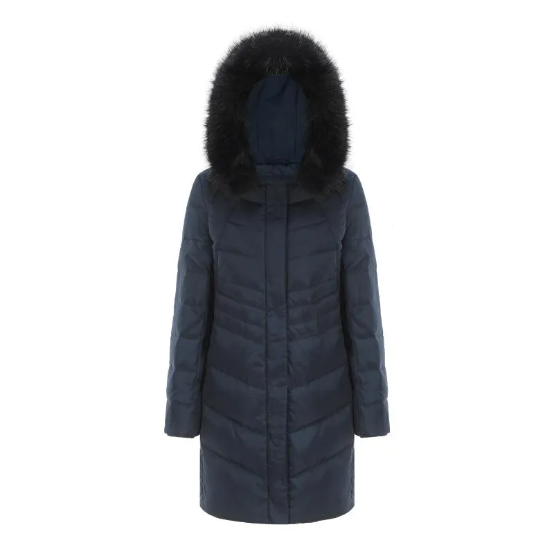 Women's Down Jacket with Contrast Faux Fur Trim