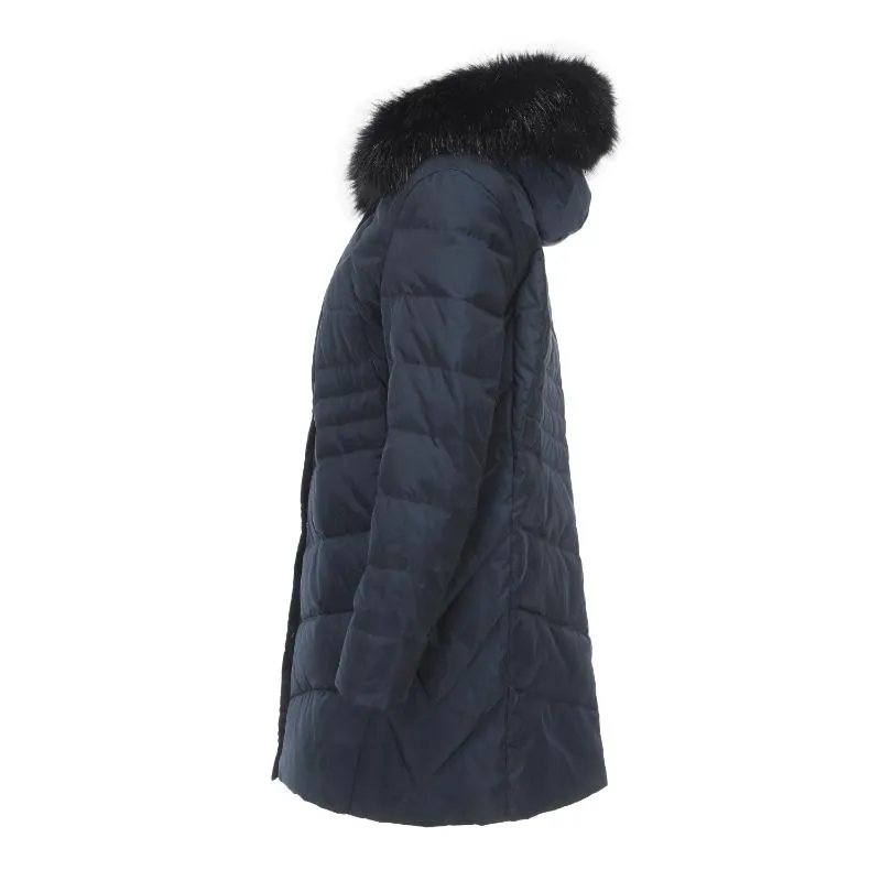 Women's Down Jacket with Contrast Faux Fur Trim