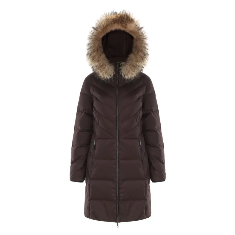 Women's Mystic Mixed Quilting Goose Down Jacket with Genuine Racoon Fur Trim