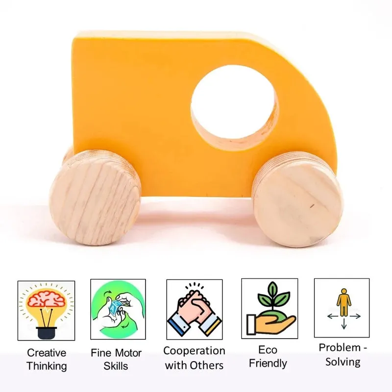 Wooden Push Toy Yellow Mini Sumo Car for Kids - Small Size