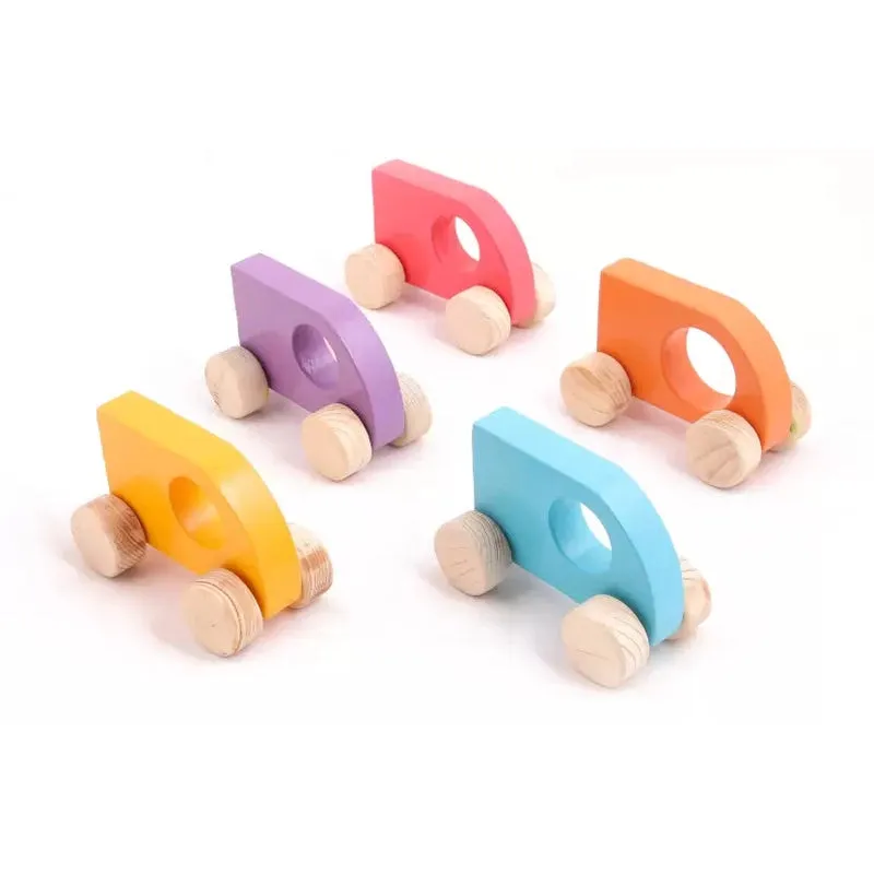 Wooden Push Toy Yellow Mini Sumo Car for Kids - Small Size