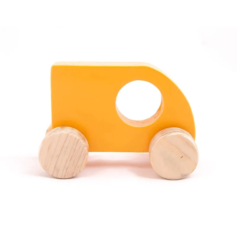 Wooden Push Toy Yellow Mini Sumo Car for Kids - Small Size